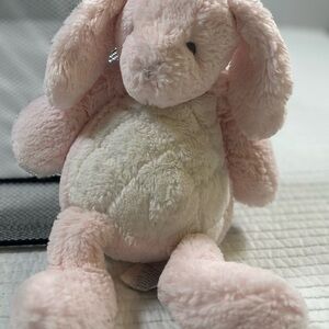 Demdaco- Nat & Jules Pink and White Fluffy Stuffed Bunny
